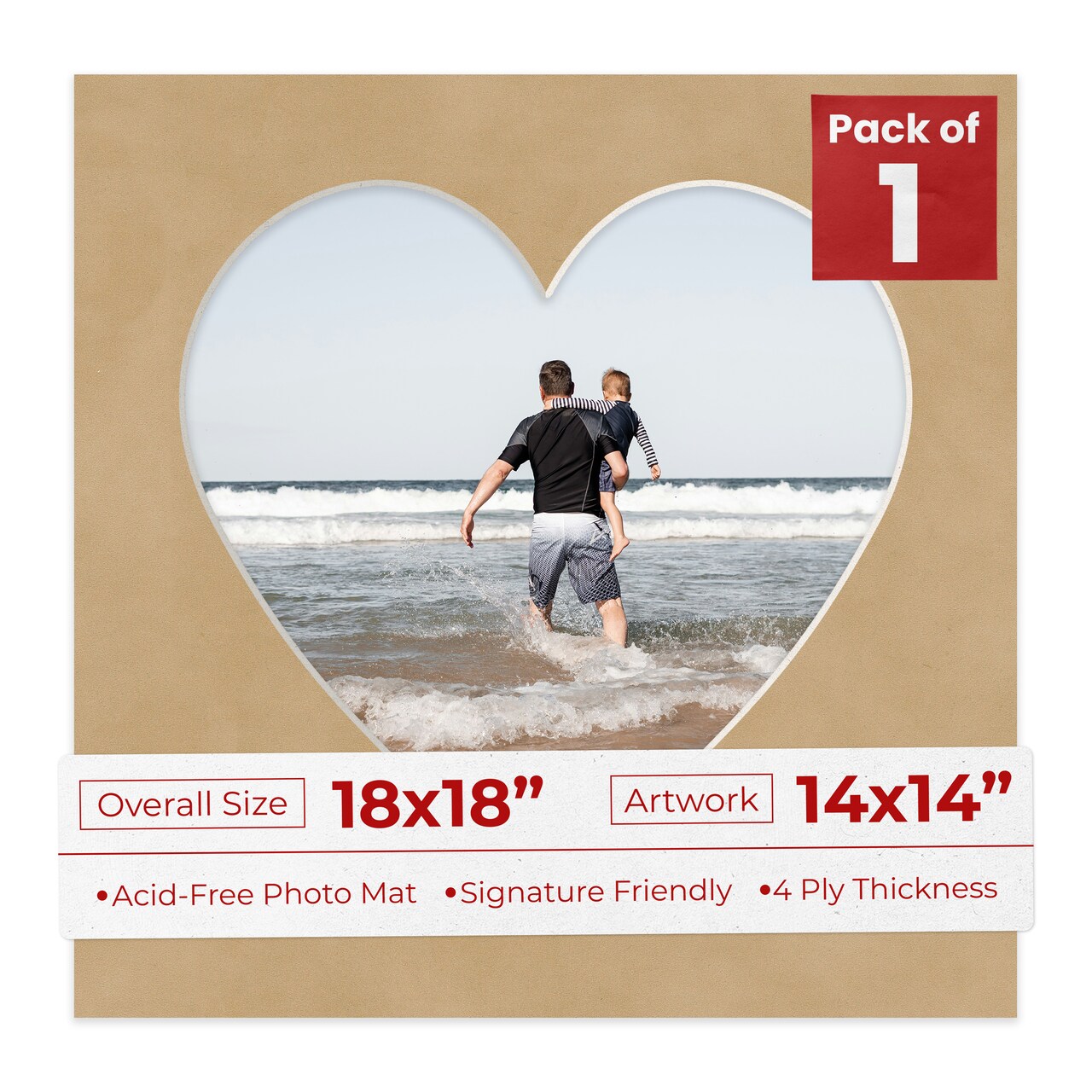 Beige Suede Mat Board for 18x18 Frames - Heart Opening for 14x14 Photos